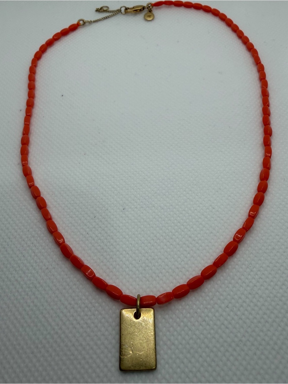 Madewell orange beaded necklace with vintage gold tag pendant NWOT